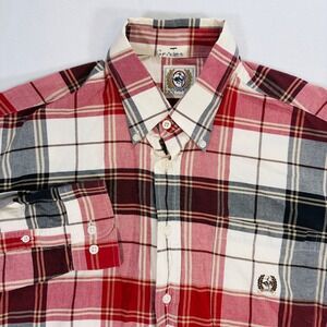 Cinch Mens M Plaid Button Down Shirt Long Sleeve Western Red Blue Cowboy